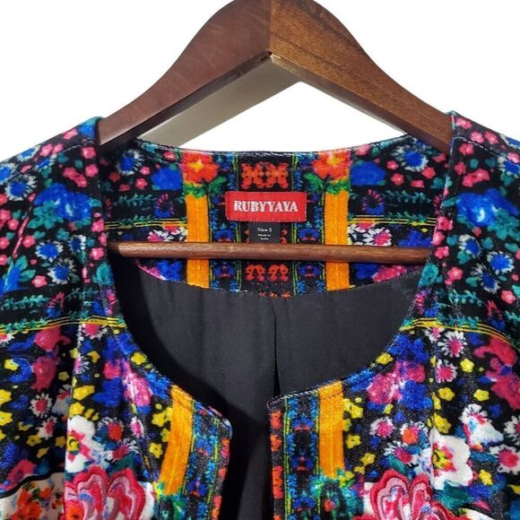 Ruby Yaya Romero Velvet Floral Jacket Size S Embroidered Multicolor Lined Womens - Picture 2 of 12